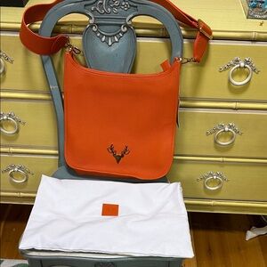 Taxidermy Orange Shoulder Bag with Deer Logo